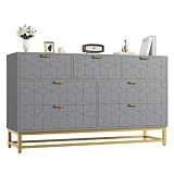 IDEALHOUSE Grey 7 Drawer Dresser for Bedroom, 53.5” Large Dresser with Metal Legs, Modern Chest Organizer with Wide Storage, Chest of Drawers for Bedroom, Living Room, Entryway