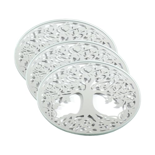 Image of [Set Of 3] 10cm Mirrored Glass Glitter Tree of Life Candle Plates
