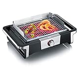 SEVERIN SENOA BOOST Elektrogrill für drinnen und draußen, Tischgrill mit schnellem Grillstart bis 500 °C, Balkon Grill mit SafeTouch-Oberfläche, Edelstahl/Schwarz, PG 8113