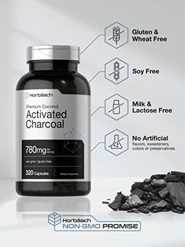 Charcoal Pills 780Mg | 320 Capsules | Activated Charcoal From Coconut Shells | Non-Gmo And Gluten Free Pills | By Horbaach #TOP3