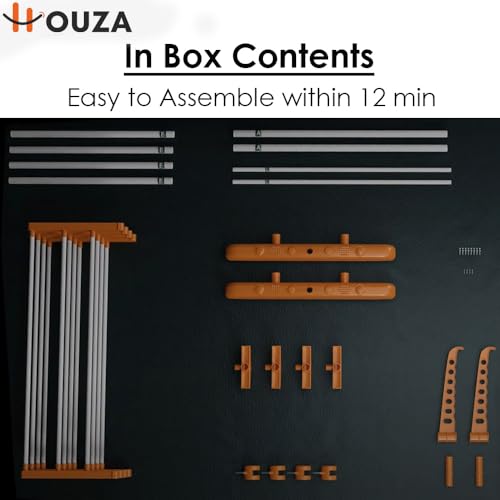 Image of HOUZA Premium Stainless Steel Cloth Dryer Stand with Wheels | Foldable Cloth Stand for Household, Balcony, Home & Outdoor, | Portable & Rustproof (4-Tier)- Orange