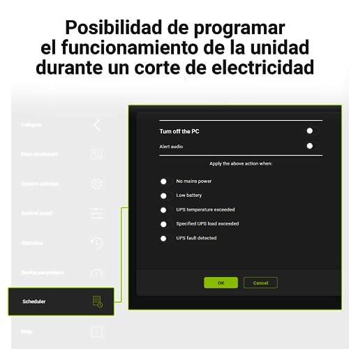 SAI UPS 800VA 480W con 2 tomas Schuko y pantalla LCD de alimentación ininterrumpida 5