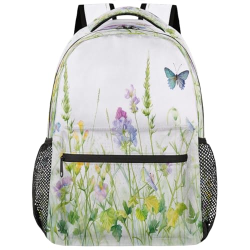 Spring Butterfly Flower Kids Backpack, Lightweight School Bookbag Large Capacity Laptop Backpack Water Resistant Daypack Shoulder Bag for Teenager Boys Girls