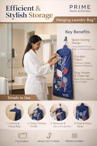 Image of Jupiter LBH Laundry Bag for clothes Hanging Opera Brown | Foldable Clothes Organizer with Hook | Compact Storage solution For washing room, Bathroom