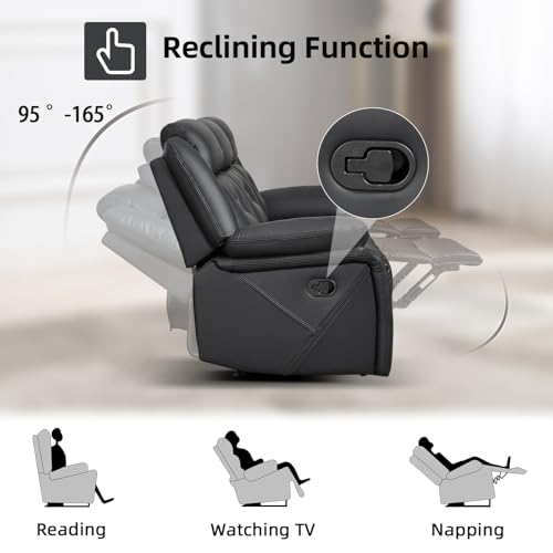 Image of EBELLO Faux Leather Manual Reclining Sofa, 3 Seat Recliner Sofa Chair, Couch Furniture for Living Room, Furniture, Meeting Room, Black (3 Seat Sofa)