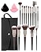 JUKOTA Set Pennelli Trucco, 15 Pezzi Professionale Pennelli Make Up Pennelli con Ombretto Palpebra Eyeliner Mascara Sopracciglia Makeup Occhi per Donna con 2 Piumino per Cipria immagine
