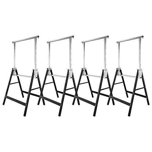 SWANEW Lot de 4 tréteaux d'échafaudage, pliables, réglables en hauteur de 80 à 130 cm, supportant jusqu'à 200 kg, portables, en métal, pour travail, Gestelle Noir