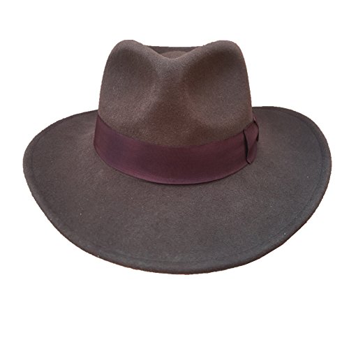 Wool Felt Men's Crushable Safari Adventure Cowboy Fedora Outback Hat (Large Size) Brown #TOP2