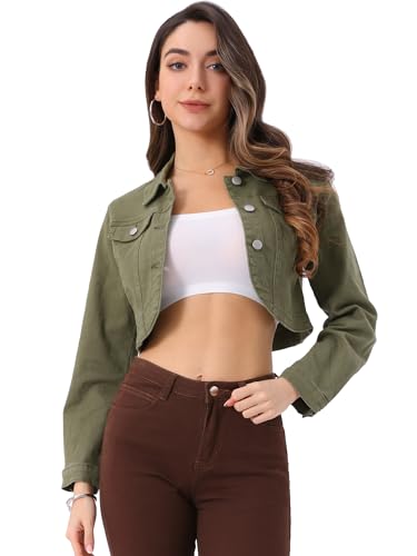 Allegra K Denim Jacket Womens Casual Collared Long Sleeve Crop Jean Jackets