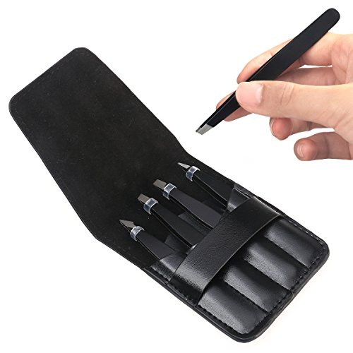 Pinças de sobrancelha de aço inoxidável da Frcolor, 4 peças, com pontas finas de faca reta para sobr