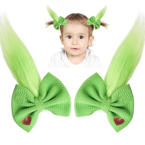 Green Furry Hair Bow Headband Clip Costume Accessories for Girls Women Christmas Theme Party