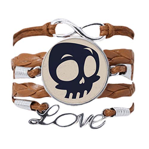 Bracelet squelette de Hallowmas avec corde tordue de cuir noir et motif grands yeux love