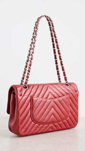 CHANEL Women's Pre-Loved Red Caviar Chevron Double Flap Shoulder Bag 10"4