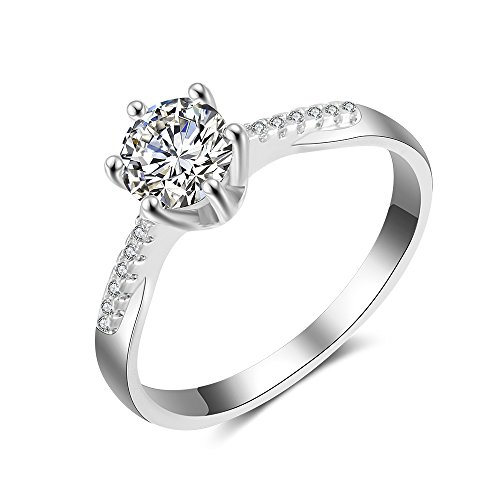 dnswez Rose Gold Engagement Ring Diamond Cut 1 Ct Cubic Zirconia CZ White Gold Plate Solitare Wedding Prosing Rings for Women Girl Size 7