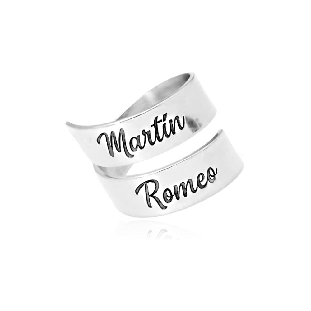 doble arodoble aro - Anillo Personalizado con Nombre - Anillo de Plata para Mujer - Anillo Adaptable hasta 2 Nombres - Modelo Cruzado Plata, Plata de Ley 925/1000.