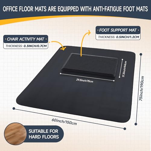 Image of Nuanchu 2 Pcs Large Hard Floor Chair Mat and Anti Fatigue Mat Set Desk Rug for Rolling Chair on Hardwood Non Slip Anti Fatigue Rug for Standing Work Office Kitchen(74 x 59 Inches,29 x 17 Inches)