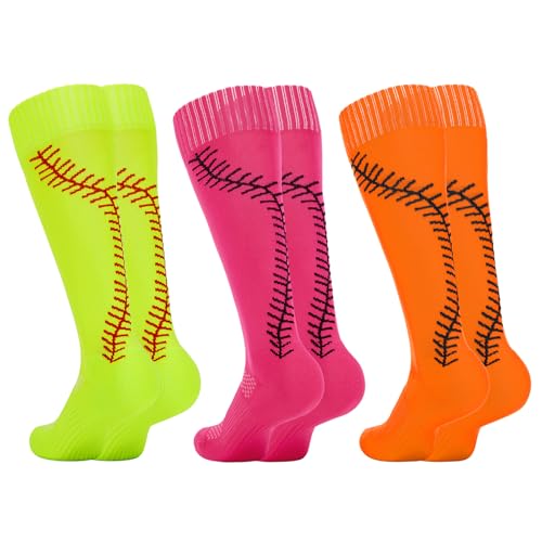 American Trends Girls Softball Socks with Stitches 3 Pairs Youth Athletic Socks for Soccer, Baseball, Softball, Football