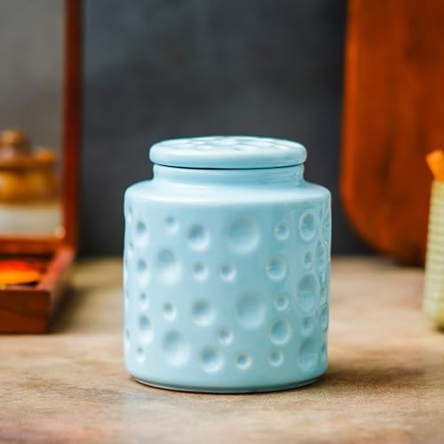 Image of Ceramic Storage Jar with Lid for Kitchen 800 ml | Decorative Ceramic Container for Tea, Coffee, Sugar, Spices, Cookies & Snacks | Multipurpose Countertop Food Storage Canister for Home | Sky Blue