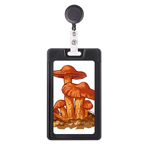 Enrouleur de badge champignon orange avec clip robuste et cordon nylon rétractable