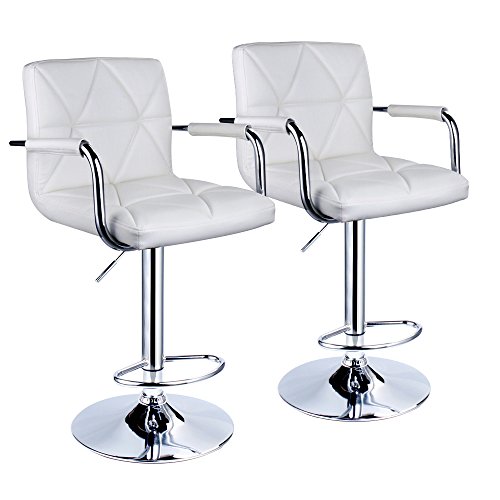 Leader Accessories Square Back Adjustable Bar Stools with armrest, Set of 2 (White)
