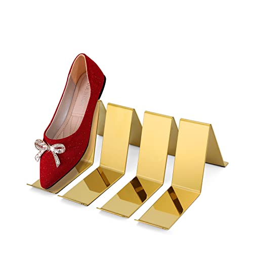 K KAIDIYIN 4 Pcs Gold Shoe Display Stands Metal Sandal Display Stands High Heel Display Rack Holder for Shoe Store Home Shopping Malls (RCS 50% Recycled Post-consumer Metal)