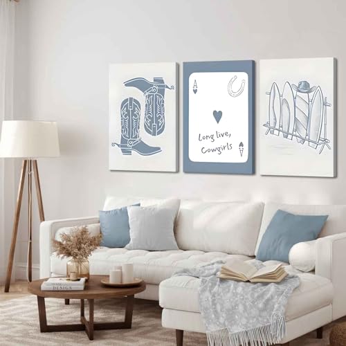 3Pcs Coastal Cowgirl Canvas Wall Art Trendy Western Blue Coastal Granddaughter Prints Preppy Aesthetic Room Decor Vintage Surf Pictures for Teen Girl Dorm Apartment Decoration, 12x16in - Image 5