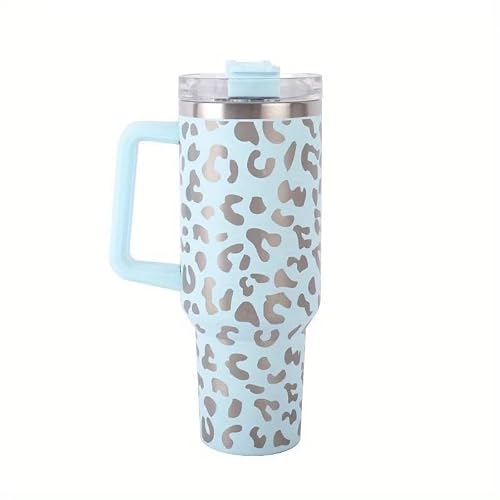 40Oz Tumbler With Handle And Straw Leopard Laser Stainless Steel Insulated Tumblers Travel Mug For Hot Cold Beverages, Thermos Travel Coffee Mug (Leopard Blue) #TOP26