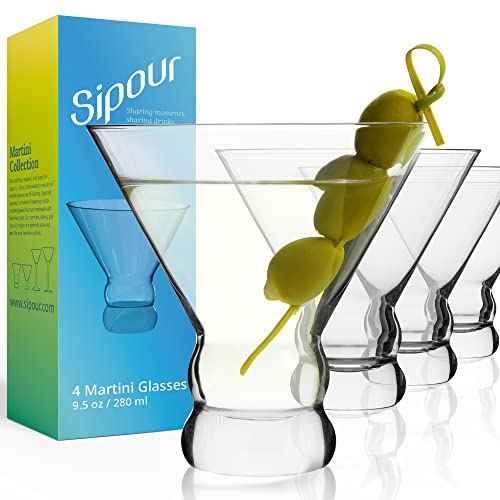 Verre à Acaule Martini - Lot de 4 Verres à Cocktail - Verres en Cristal Élégants, Soufflés à la Main, Capacité 28cl - Idéal pour des Soirées Chics et pour Siroter Toutes Sortes de Cocktails Cover