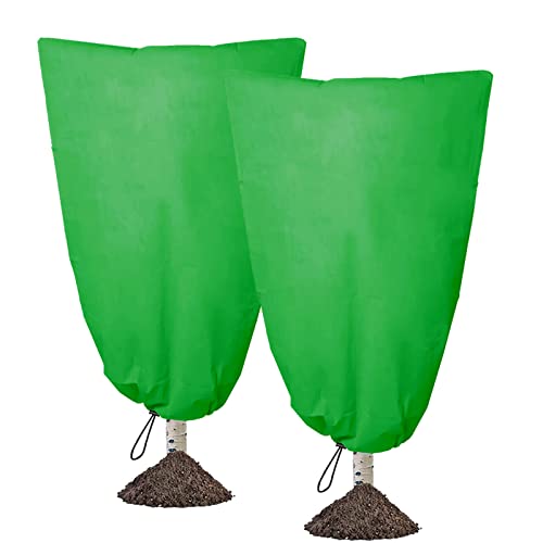 SISAY Housse de Protection pour Plantes 50x100cm 2 Pcs Vert Housse Hivernage pour Plante Con Cordon de Serrage Protection Contre Le Gel Non Tissée Cover