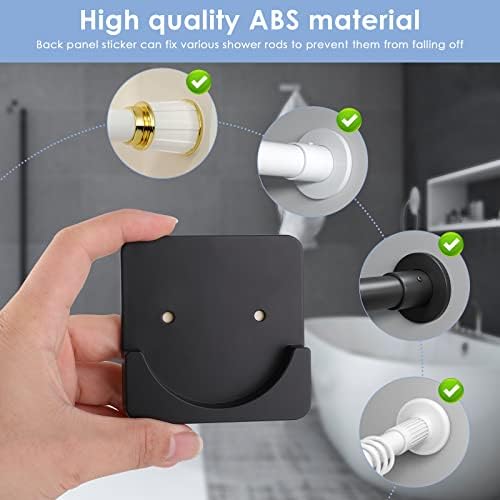Prasacco Adhesive Shower Curtain Rod Tension Holder, Curtain Rod Bracket No Drilling Stick On Curtain Rod Holder Shower Rod Holders for Wall, 2 Pcs, Black, Not Include Shower Curtain Rod