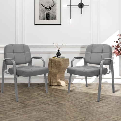 Image of CLATINA Big & Tall 500 lbs Waiting Room Guest Chair, Leather Office Reception Chair No Wheels with Padded Arms for Elderly Home Desk Conference Room Lobby Side Salon Clinic, Grey(8 Pack)