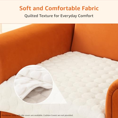 Image of Amazon Basics Quilted Sofa Cover for Single Seater, Playful Polka Dots, Non-Slip Sofa Pad, 70x70 cm, Soft Silicone Grip Dots, 100% Polyester, Machine Washable - Off-White