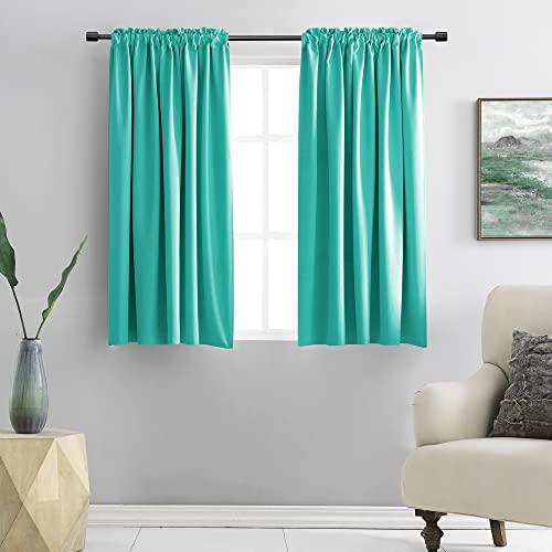 Image of DONREN Turquoise Blackout Curtains for Bedroom - Thermal Insulated Rod Pocket Short Curtain Drapes (42 by 54 Inch,2 Panels)