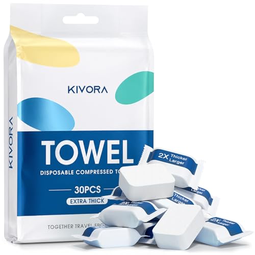 KIVORA Compressed Towels Extra Thick Ultra Soft 30 Pack for Travel