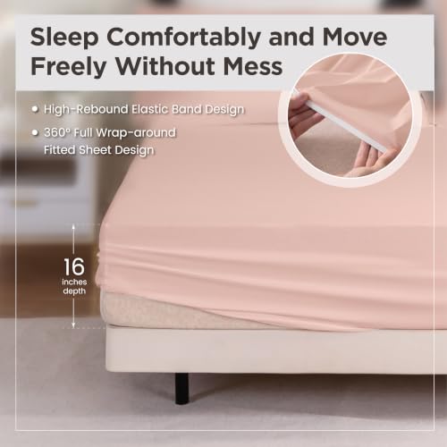 Image of Sophia & William Soft 100% Washed Cotton Sheet Set Queen Size, 4 Piece Pink