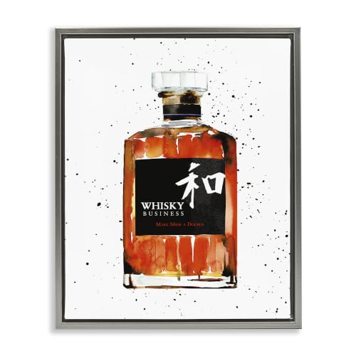 Stupell Industries Whisky Business Quote Japanese Liquor Bottle, Design by Mercedes Lopez Charro, Grey Floater Framed, 16 x 20