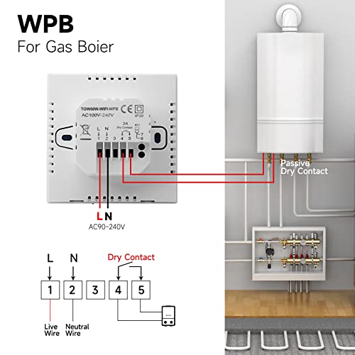 Beok Tuya Programmable Smart Thermostat ,WiFi Thermostat Mounted on the Wall of the Caldera, LCD Touch Screen,TGW60B-WIFI-WPB Black - Image 6