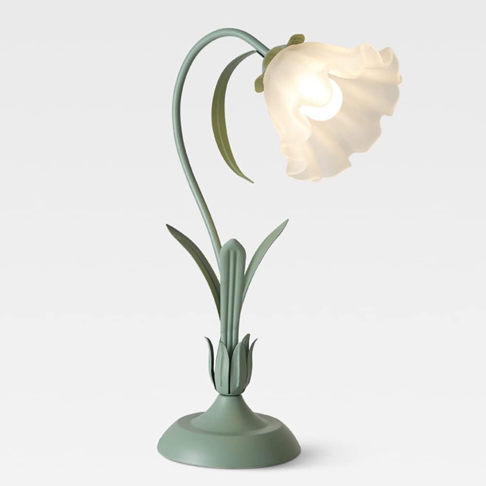 Meefad Floral Table Lamp, Elegant Bedside Nightstand Lamps with Glass Shade, Girls Night Light for Bedroom Living Room (Green)