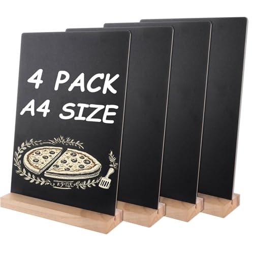 AHAQU 4PCS Table Top Chalkboard, 30x21cm/11.8x8.2 inches Double Sided Blackboard with Stand, A4 Menu Chalk Board Sign for Wedding, Bar, Restaurant, Party