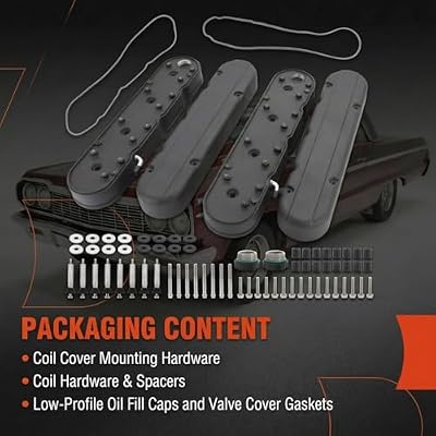 LS Smooth Cast Aluminum Valve Covers with Coil Mounts and Covers Compatible with Che-vy Small Block SB V8 293 325 376 427, Black