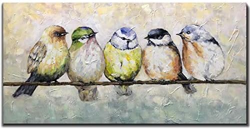 V-inspire Paintings，24x48 Inch Hand Painted Abstract Animal Canvas Art Bird Oil Painting Modern Home Decor for Wall Canvas Living room bedroom dining room Decoration Wood Inside Framed Ready to Hang