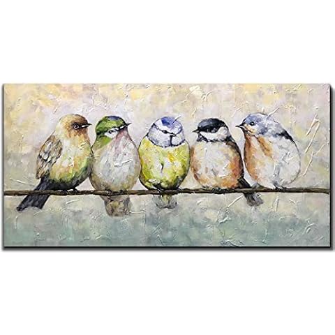 V-inspire Paintings，24x48 Inch Hand Painted Abstract Animal Canvas Art Bird Oil Painting Modern Home Decor for Wall Canvas Living room bedroom dining room Decoration Wood Inside Framed Ready to Hang Cover