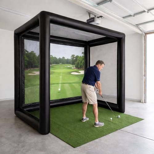 Inflatable Golf Simulator Enclosure for Garage, Backyard & Indoor Practice, Portable Airtight PVC Golf Impact Screen Cage, Easy Setup Home Golf Training Net for Events, Rentals & Simulator Play