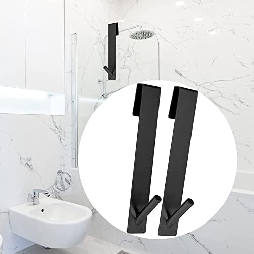 AIEX 2pcs 7 Inch Shower Glass Door Hooks, Stainless Steel No-Drilling Extended Towel Hanging Hooks over Frameless Shower Door for Bathroom-Black