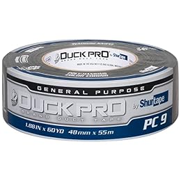 Duck Pro by Shurtape Contractor Grade, Colored Cloth Duct Tape for Industrial Color Coding, Sealing, Seaming and Splicing, 48mm x 60yd, 9.0 mil, Black, 1 Roll (105462)