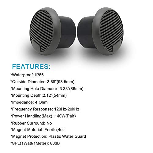 Herdio 3 Inch Waterproof Marine Speakers Full Range Audio Motorcycle Speaker Stereo System With Max Power 140 W (Pair) For Motorcycle,Boat,Hot Tub,Utv,Atv,Golf Carts,Powersports,Car,Spa(Grey) #TOP1