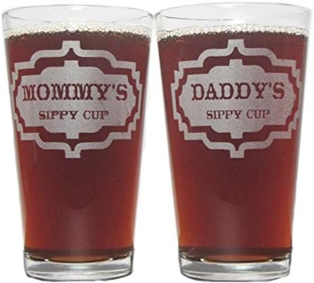 Mommy's and Daddy's Sippy Cups 16oz. Laser Engraved Pint Glasses/Beer Glasses Gift Set