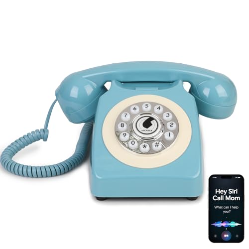 Sangyn Bluetooth Vintage Phone with Voice Assistant,Bluetooth Retro Phone Compatible with Android & iOS, Physical Telephone with Volume Control, Blue