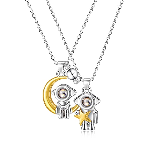 MJartoria Best Friend Necklaces BFF Necklace for 2 Friendship Valentines Day Gifts Moon Star Astronaut Necklace Best Friends Forever Pendant Matching Necklace Set