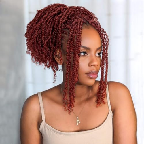COOKOO 9 Packs Pre-twisted Micro Twist Crochet Hair 12 Inch Natural Pre-looped Curly Mini Passion Twist Crochet Hair Mini Senegalese Twist Crochet Hair Synthetic Hair Extensions for Women(350#)